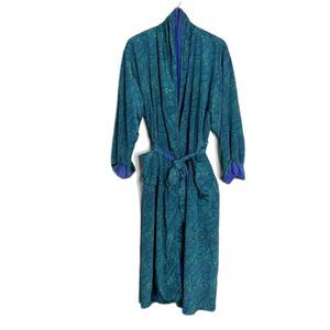 Vintage Victorias Secret Robe Womens One Size Green Paisley Terry Kimono Belted